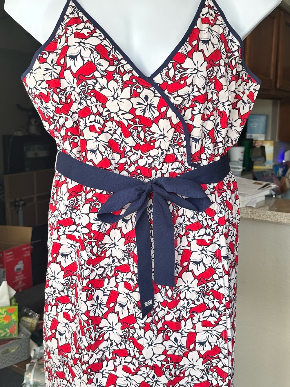 Vineyard Vines Red, White & Navy Floral Wrap Dress